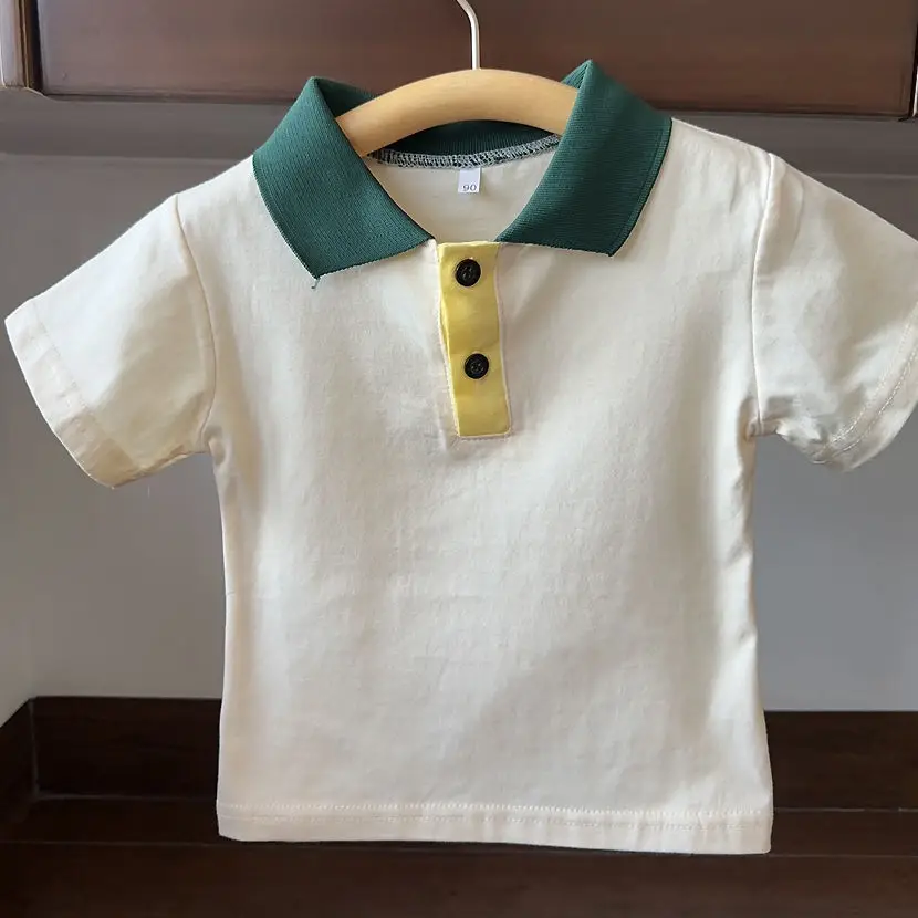 2025 Boys' Contrasting Short Sleeved Summer New Korean Version Simple and Versatile Solid Color T-shirt Top