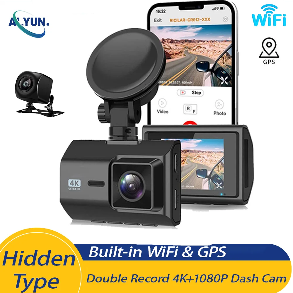 

HD 4K+1080P WIFI GPS Car DVR Dashcam Front and Rear Dual Lens wide angle Reverse ImageBlack Box Car accessories