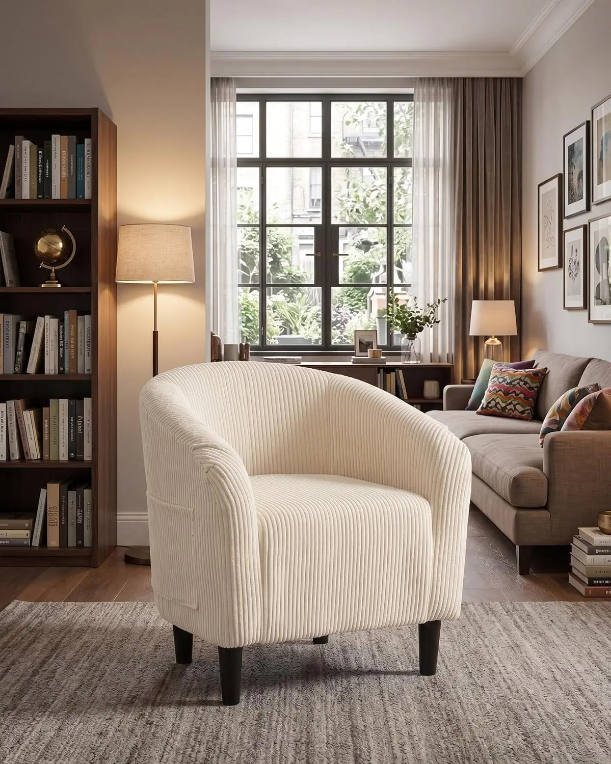 Samtbezogener Barrel-Akzentsessel: Bequemer Clubsessel mit weich gepolstertem Sitz und Armlehne für Wohnzimmer, Schlafzimmer, Arbeitszimmer und Wartezimmer, moderner stilvoller Loungesessel,