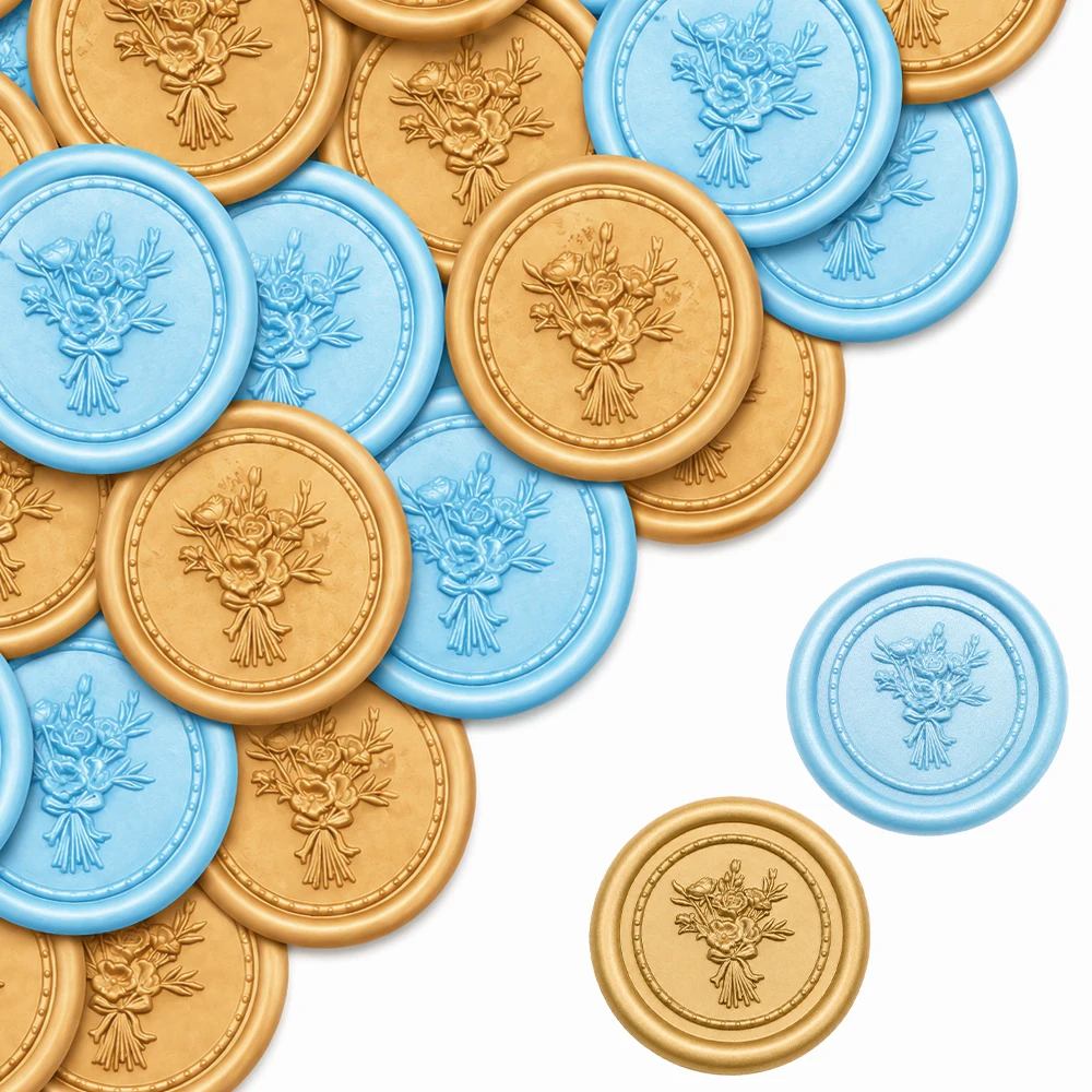 Wax Seal Stickers-Vintage Photo Frame Floral Bouquet Wedding Invitation Envelope Seal Stickers,20Pcs Self-Adhesive Stickers Seal