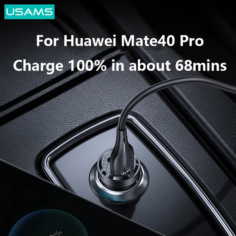 USAMS 45W Fast Mini Car Charger for iPhone iPad MacBook Xiaomi Samsung Aluminum Alloy Transparent USB Type C Phone Charger