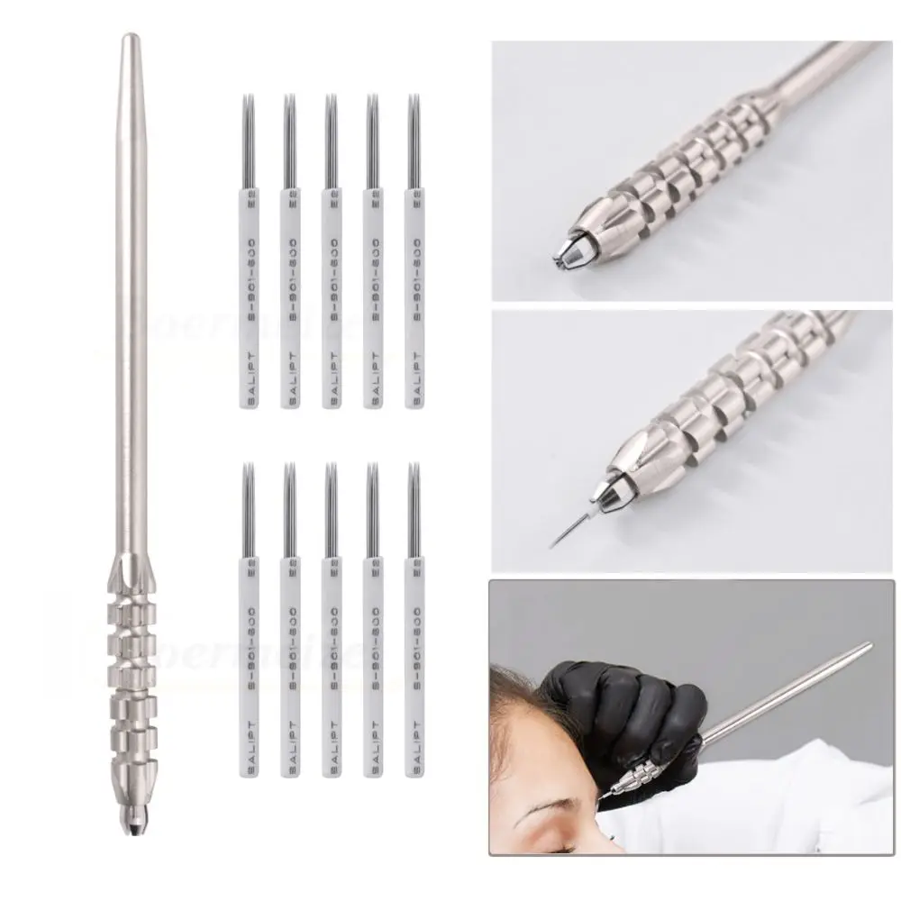 

Professional Manual Microblading Pen Stainless Steel Eyebrow Tattoo Tool with Round Blades for Permanent Makeup Kit