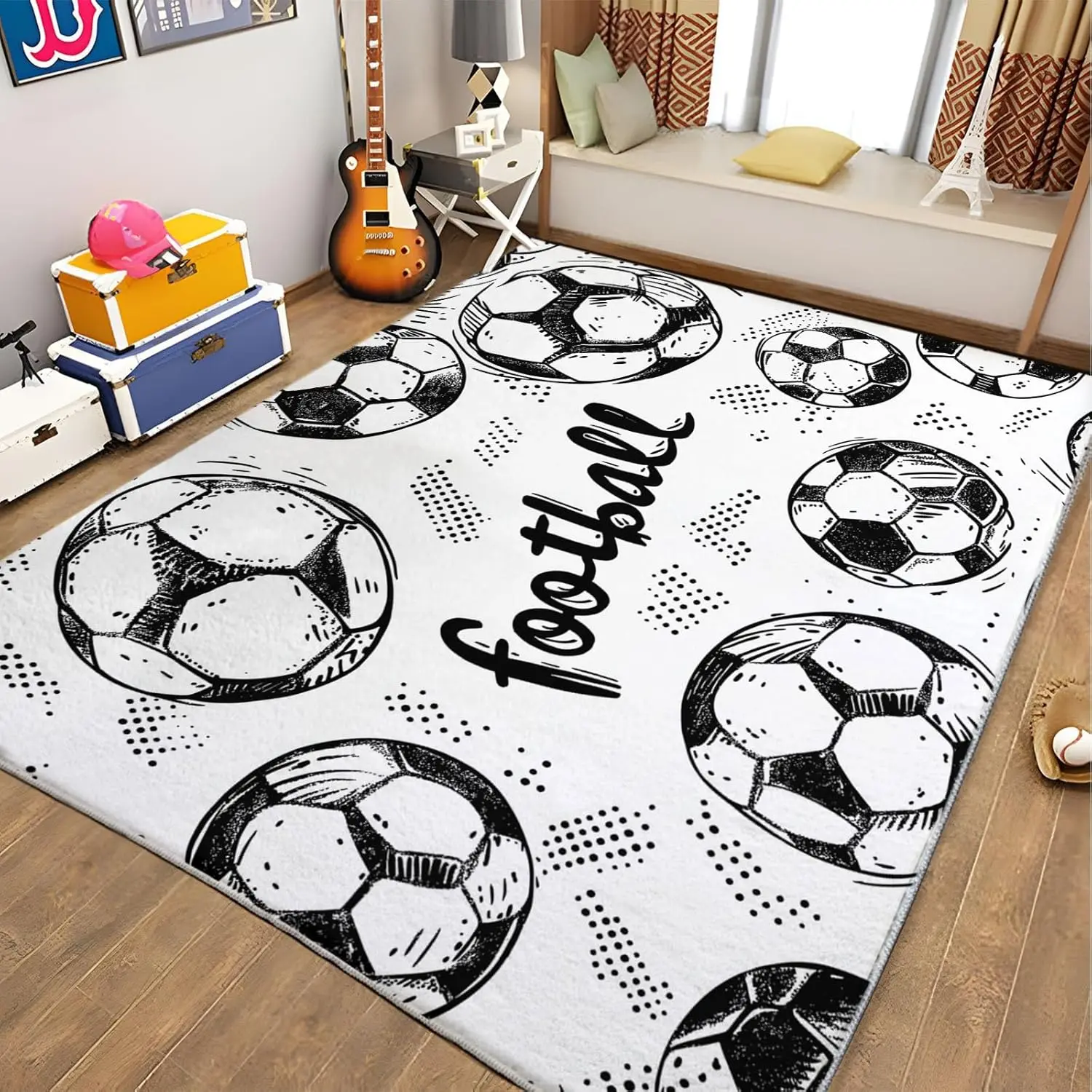 

"Stylish Football Crystal Velvet Rug - Soft & Durable for Kids' Room, Non-Slip Sports Themed Mat, Ideal Gift for Soccer Fans"