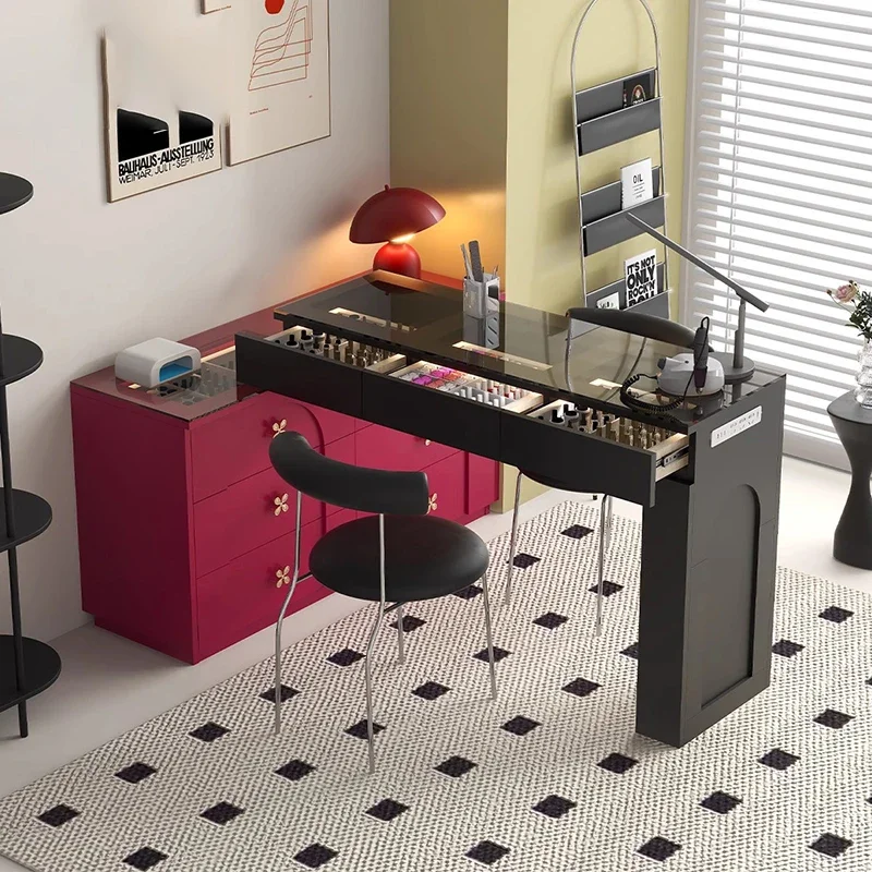 

Salon Furniture Beauty Nail Transparent Manicure Glass Table Dust Collector Tables Nails Tavola Per Unghie Designer Aesthetic