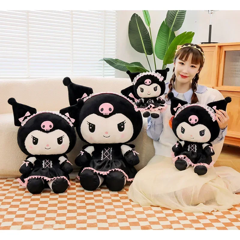 Sanrio Black Kuromi Big Plush Toy Stuffed Dolls Kawaii Cartoon Sofa Cushion Pillow Dark Skirt Uniform Toy Birthday Gift for Girl