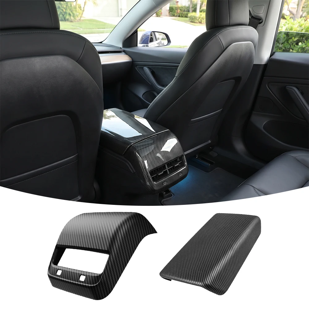For Tesla Model 3 17-23 Model Y 21-23 Center Console Armrest Box Cover Carbon Fiber Rear Air Vent Outlet Filter Covers Protector