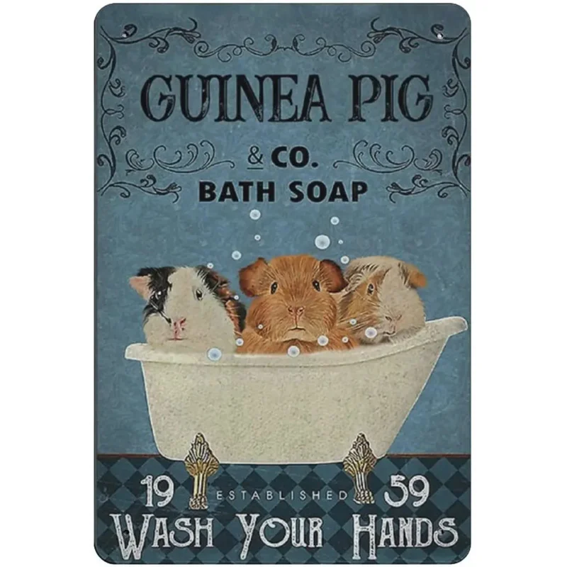 Guinea Pig Bath Soap, Wash Your Hands Tin Signs, Retro Funny Metal Sign Vintage Poster Wall Art for Kitchen Garden