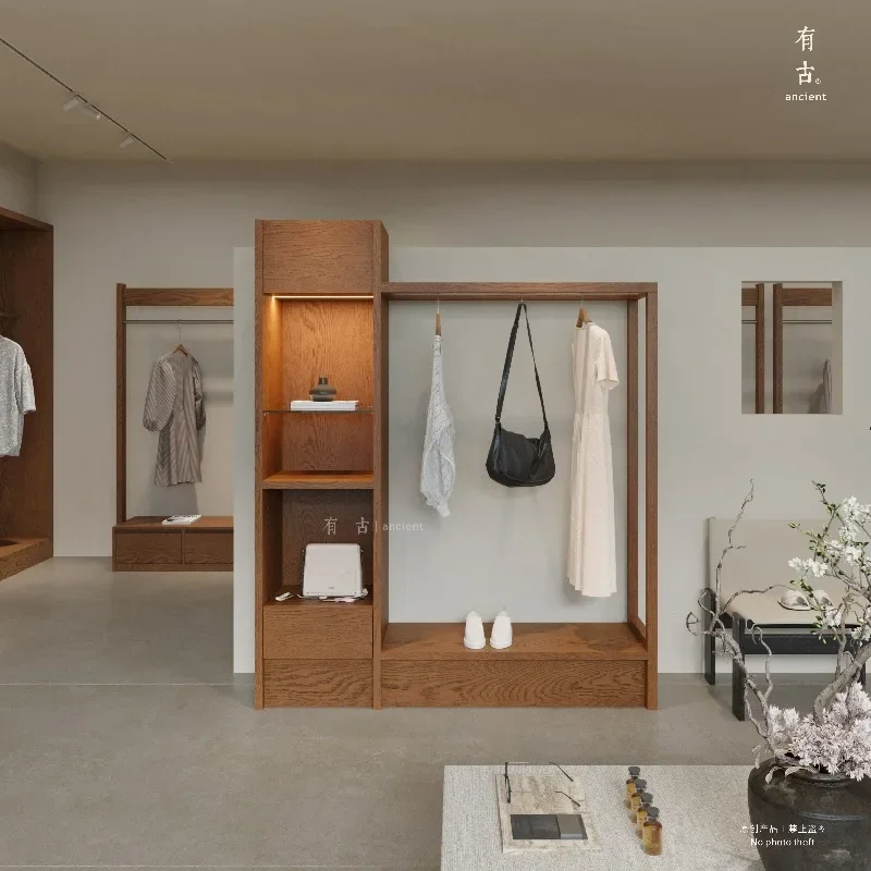 Clothing store showcase display rack women's clothing store retro shoes, bags, clothes combination boutique wardrobe multi-layer