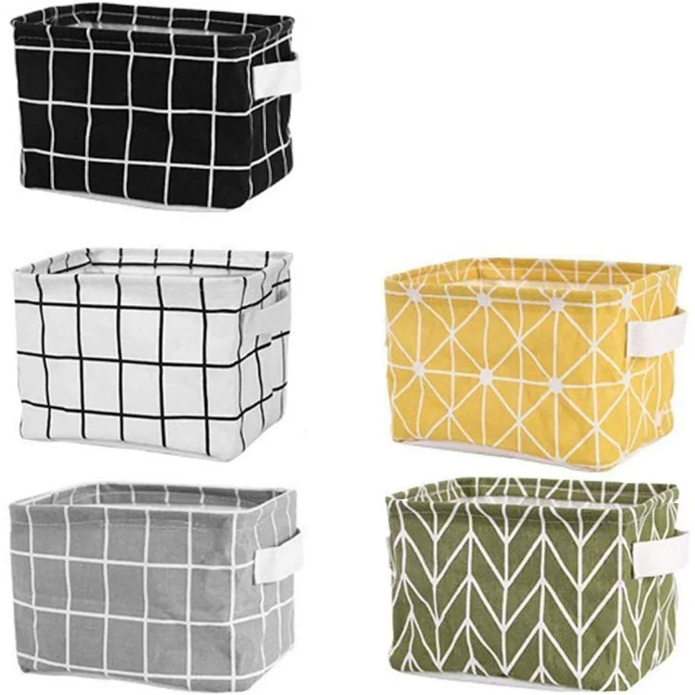 

Mini Storage Baskets Set of Five Canvas Organizer Bins for Books Makeup 8x6x5 inch