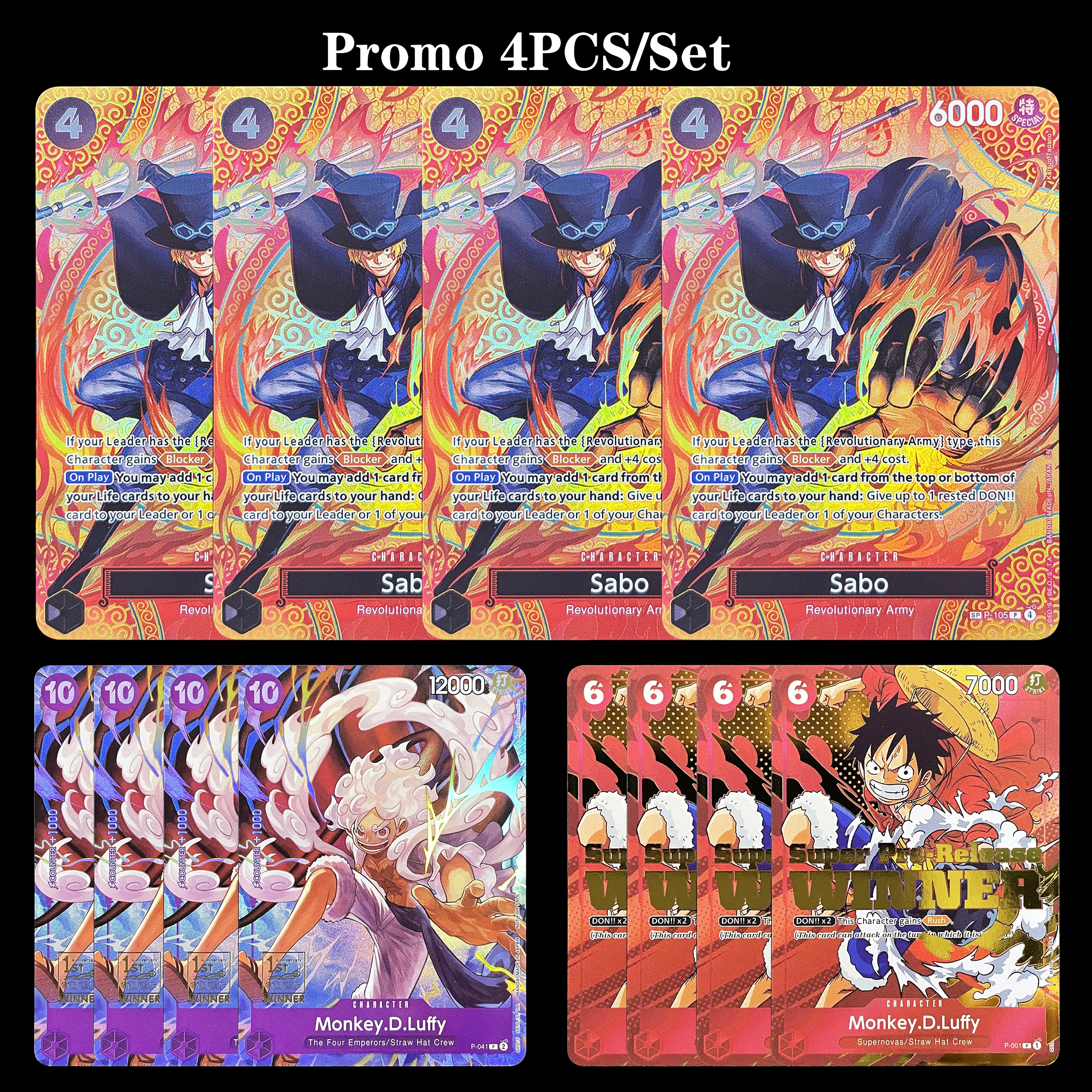 4PCS/Set One Piece Collection Cards Promo Alternate Art Set P-001/041/105SP Rare Holographic OPCG Anime Game Cards DIY Gifts