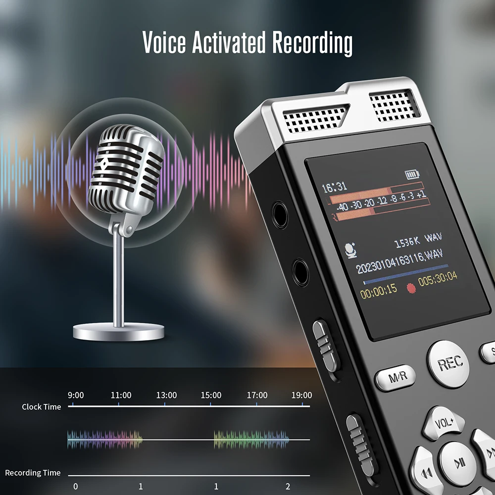 Gravador Ativado por Voz para Palestra, Áudio Digital, Dispositivo de Gravação, Ditafone, Gravador de Som para Reunião, MP3 Player