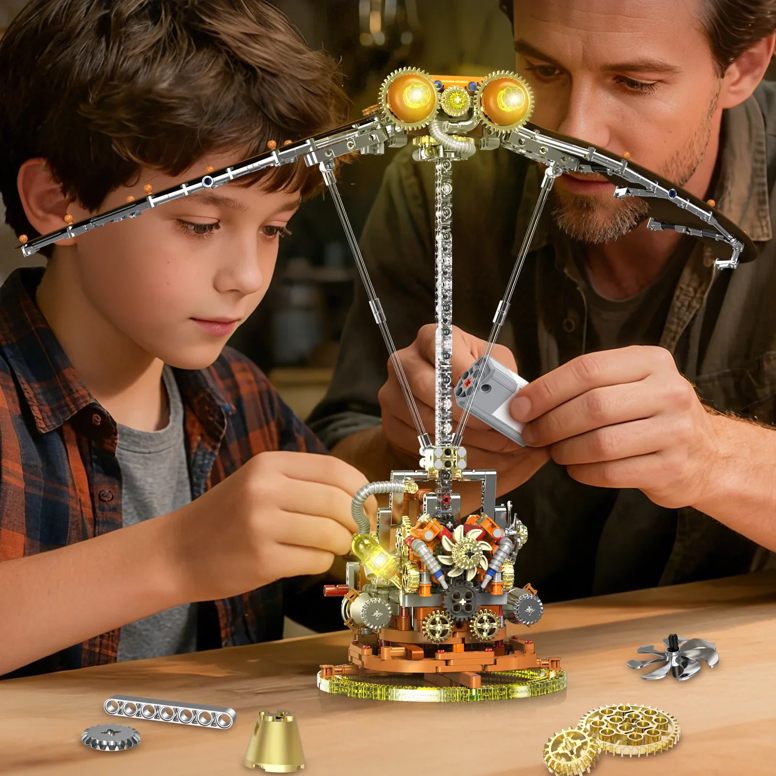 

760pcs Punk Style Mechanical Bionic Ornithopter Model with Wing Linkage & LED Lights with Lithium Rechargeable Battery Motor