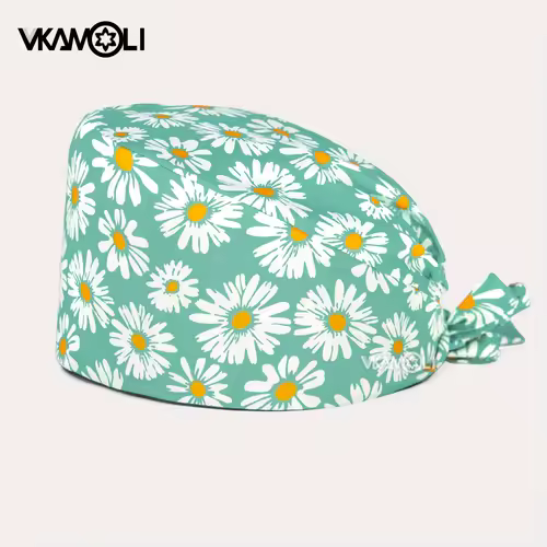 women's Cotton scrubs caps weat-absorbent Elastic Section pet grooming nursing work hats lab Flower print scrub hat Wholesale - Image 7