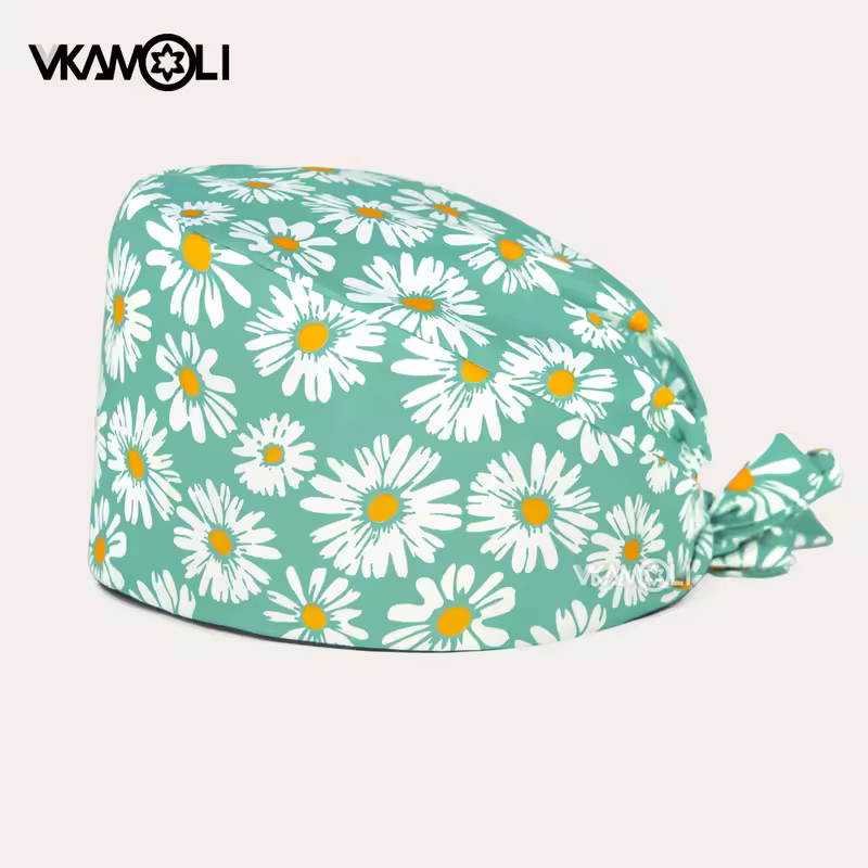 women's Cotton scrubs caps weat-absorbent Elastic Section pet grooming nursing work hats lab Flower print scrub hat Wholesale - Image 7