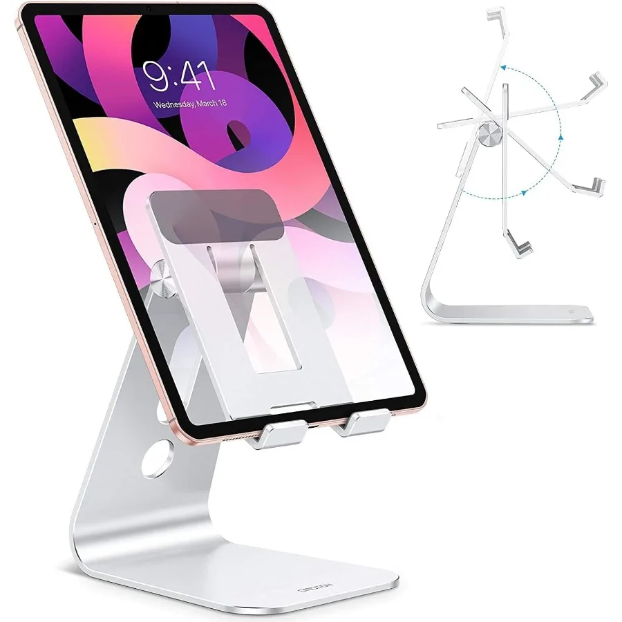 

OMOTON Adjustable Tablet Stand for Desk Upgraded Longer Arms for Greater Stability T2 Tablet Holder with Hollow Design for Bigg