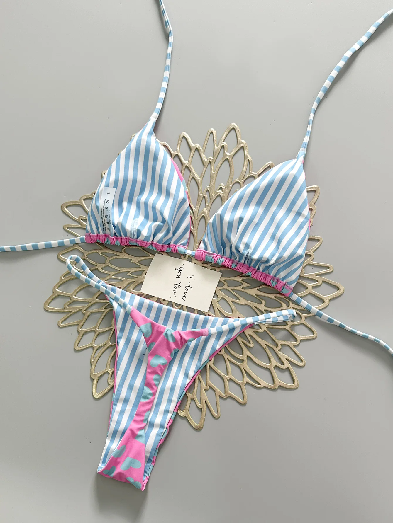 sexy pink blue heart print micro bikinis sets two pieces halter back tie thong swimsuits bathing suit swimwear biquini tankini
