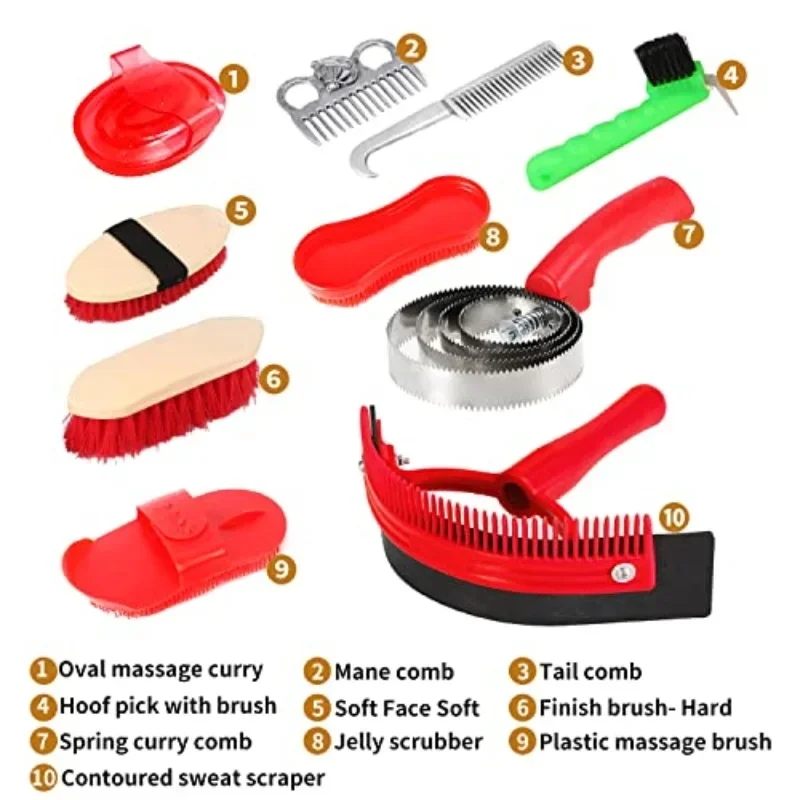 New Horse Grooming Tool Set Cleaning Kit Comb Pet Cleaning Brush Stainless Steel Curry Groomer Tail Comb Kit Scrubber