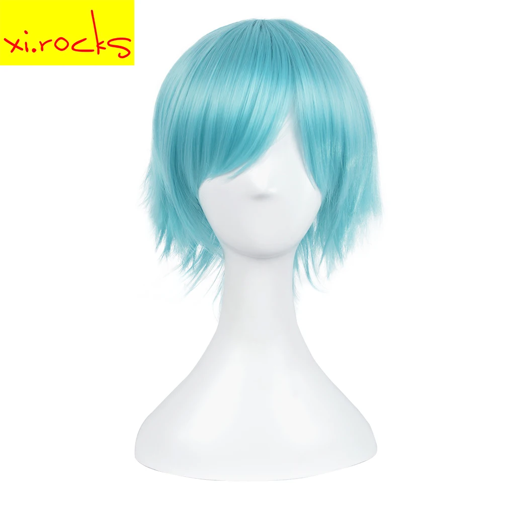 3158 Xi.rocks 12inch Blue Short Curly Hairstyle Cosplay  Synthetic Heat Resistant Kuroko's Basketball Kuroko Tetsuya Wig