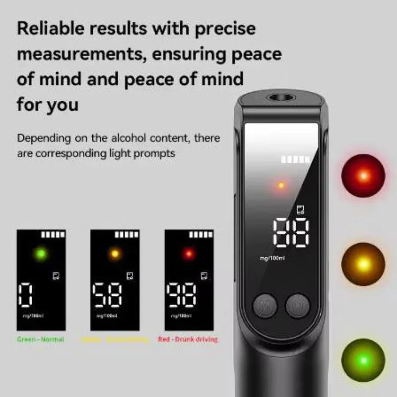 Portable non-contact alcohol tester, high-precision breath alcohol tester with LED indicator light and flashlight function