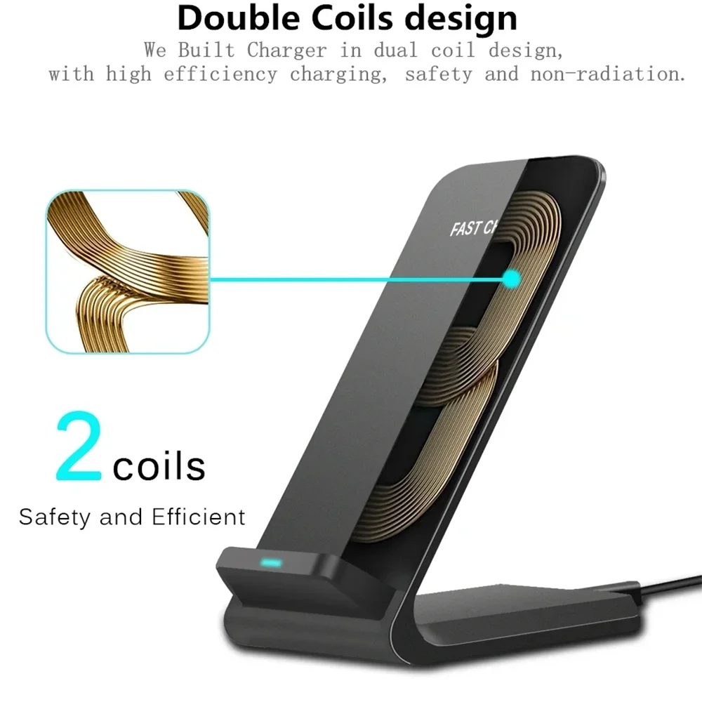 15W Qi Wireless Charger Stand Fast Charging Dock Station Phone Holder For iPhone 15 14 13 12 Pro XS Max XR Samsung Huawei Xiaomi