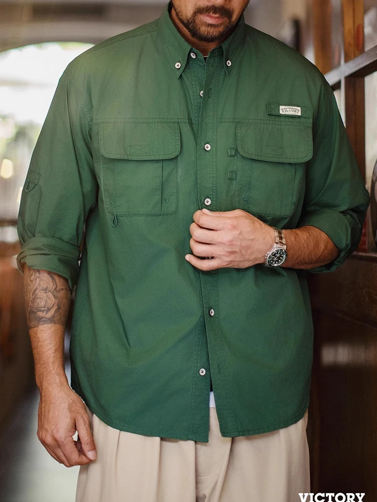 

Maden American Style Retro Multi-Pocket Long Sleeve Shirt Jacket Pure Cotton Lightweight Men Summer Autumn Wear Outerwear