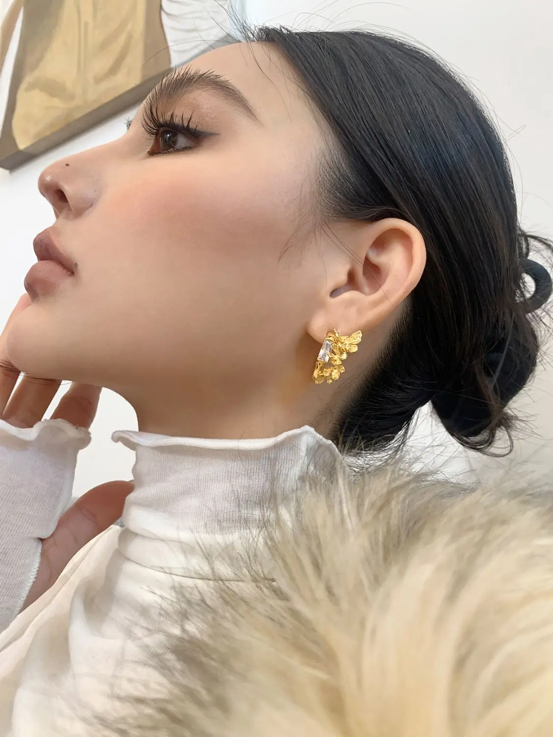 Elegant French Gentle Goddess Temperament Butterfly Flower Zircon C-ring Earrings for Women with Light Luxury Feeling Earrings