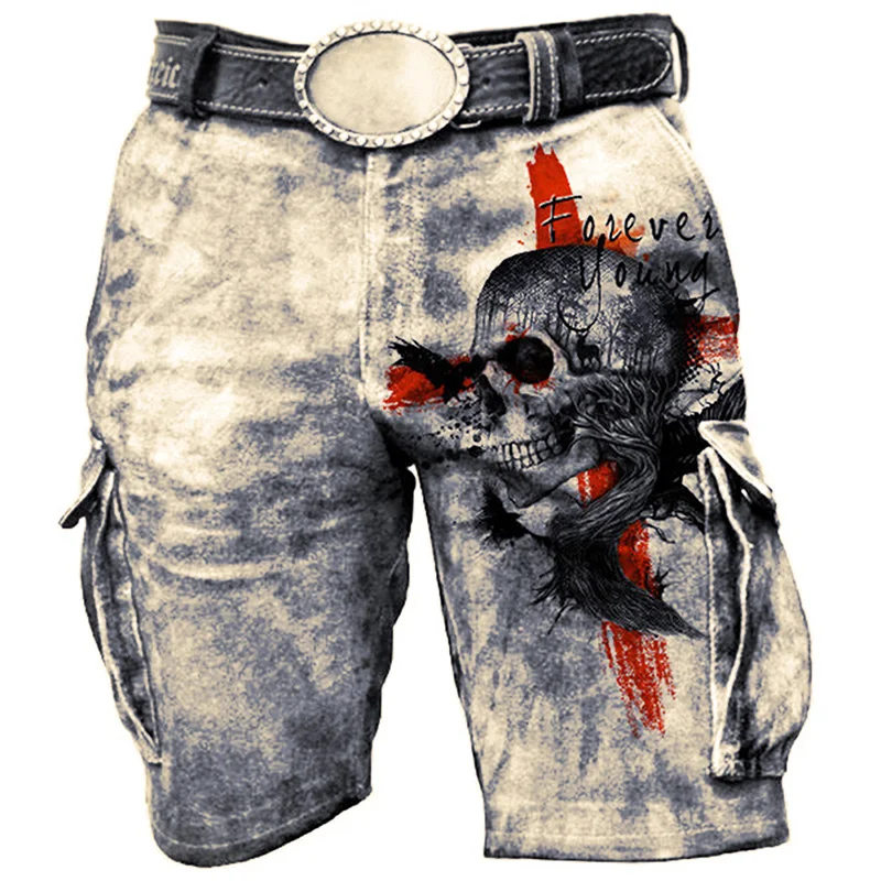 2024 Summer New Men's Retro Short Jeans Street Wear Perforated Slim Fit denim shorts