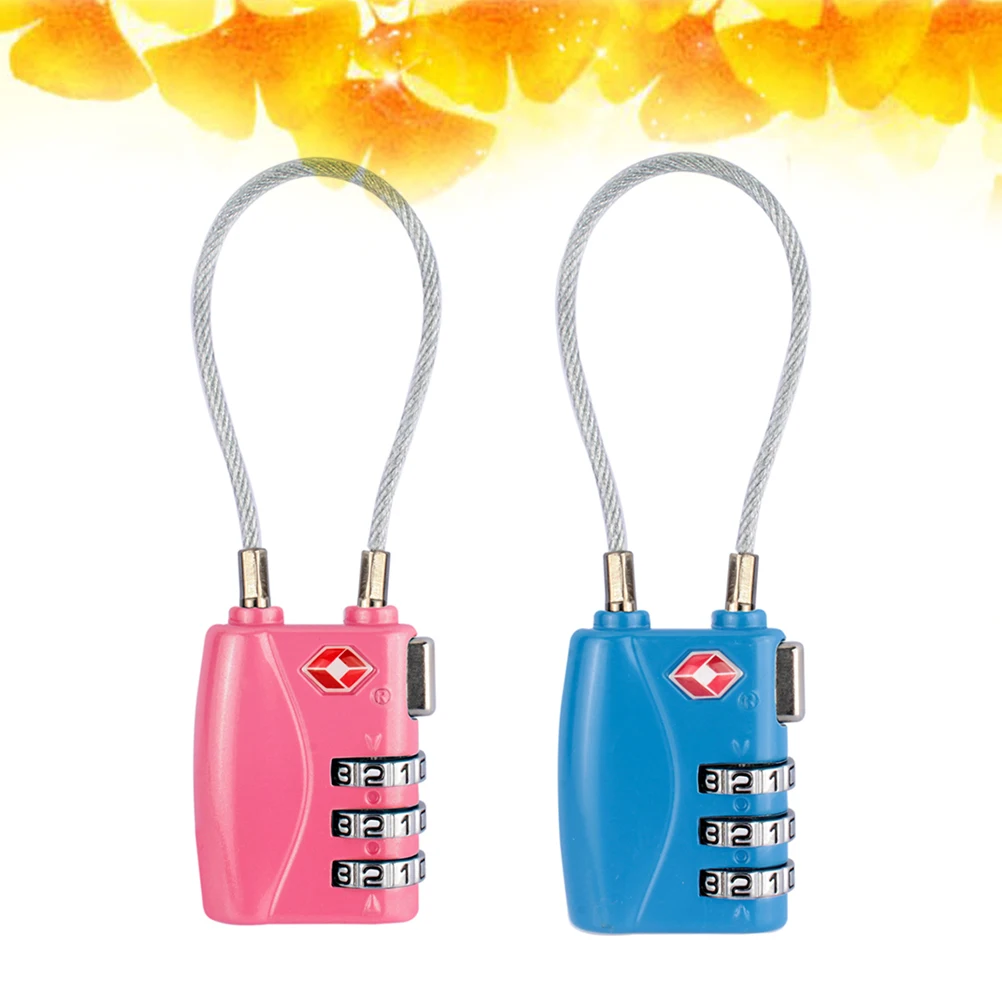 

2pcs Password Padlock Tsa Customs Travel Padlock 3-Bit Wire Rope Luggage Lock Zinc Alloy Security Lock Blue Pink