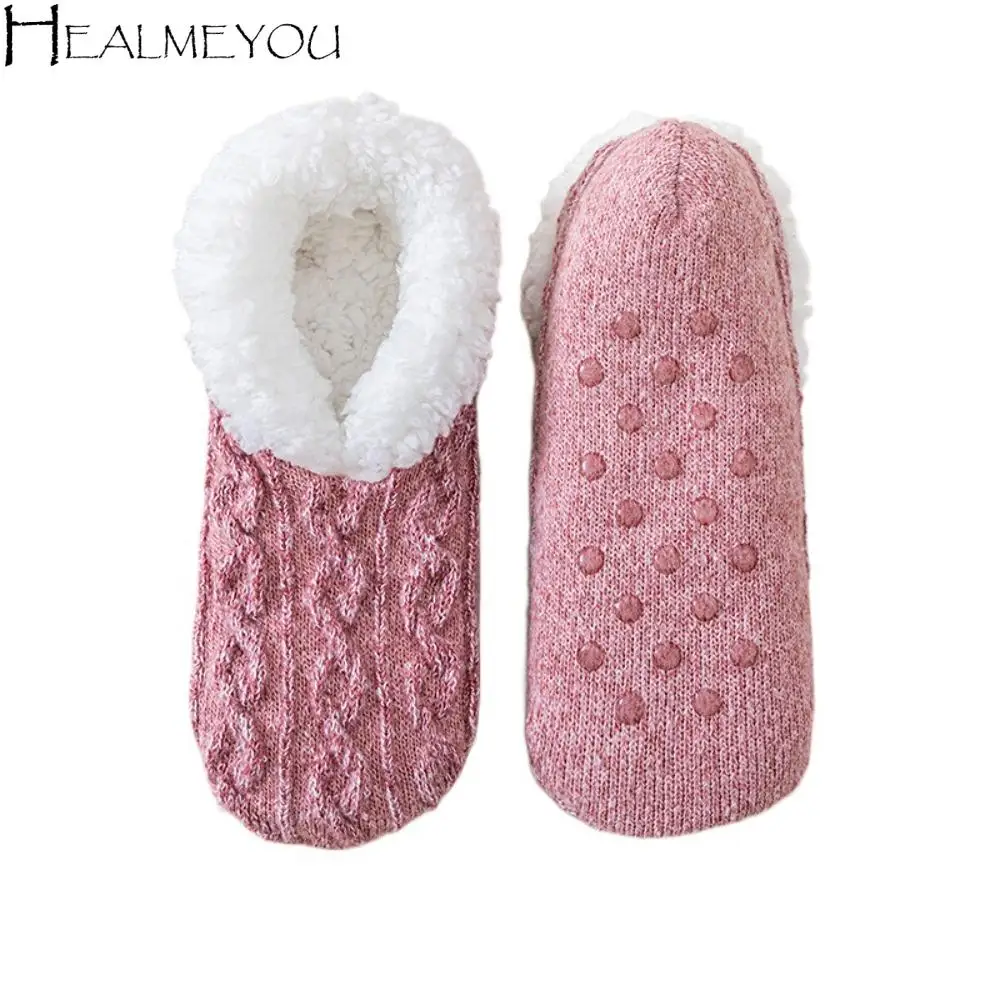 

Simple Anti-slip Winter Floor Socks Coral Fleece Warm Thicken Plush Socks Soft Knitted Twist Sleeping Socks Fall/Winter