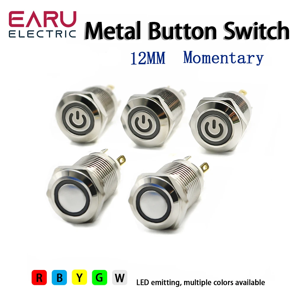 12mm Metal Button Switch 5V 12V 24V With LED Light Momentary Small Circular Jog Start Power Button Red Blue Green Yellow White