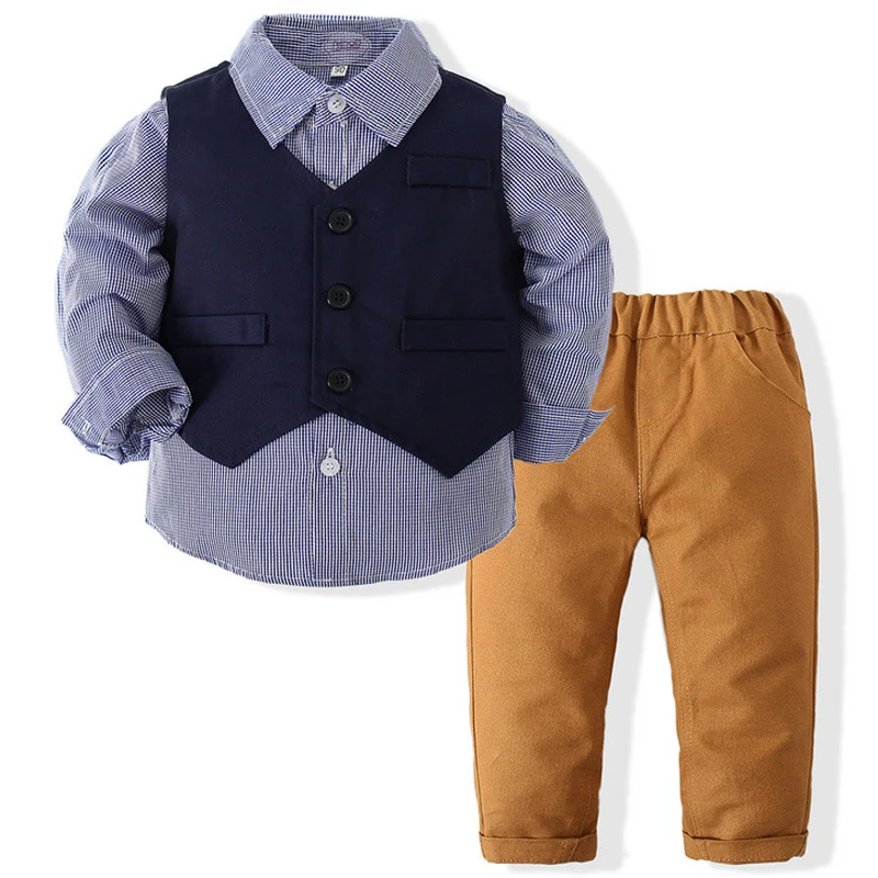 

3Piece Set Spring Autumn Baby Clothing Toddler Boy Outfits Fashion Plaid Gentleman Suit Vest+Shirt+Pants Newborn Clothes BC125