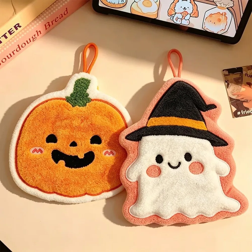 Halloween Embroidered Halloween Hand Towel Coral Fleece Water Absorbent Cartoon Hanging Hand Towel Quick Dry Coral Fleece Towel