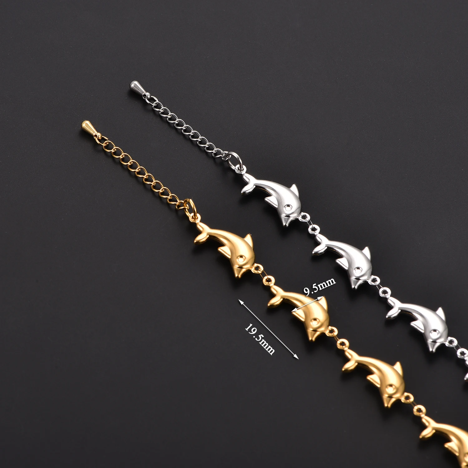 18k vergoldete Delfin-Edelstahlarmbänder, kein Verblassen, Fußkettchen für Mädchen, Damenarmreif, Schmuckzubehör, Party-Geburtstagsgeschenk – Detail 2