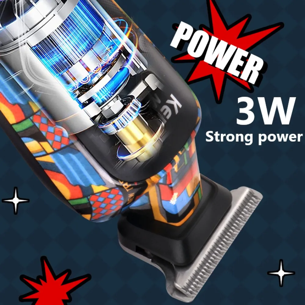 Kemei Professional Men Barber Hair Clipper Rechargeable Fashion Graffiti Electric Finish Cutting Machine Beard Trimmer Shaver