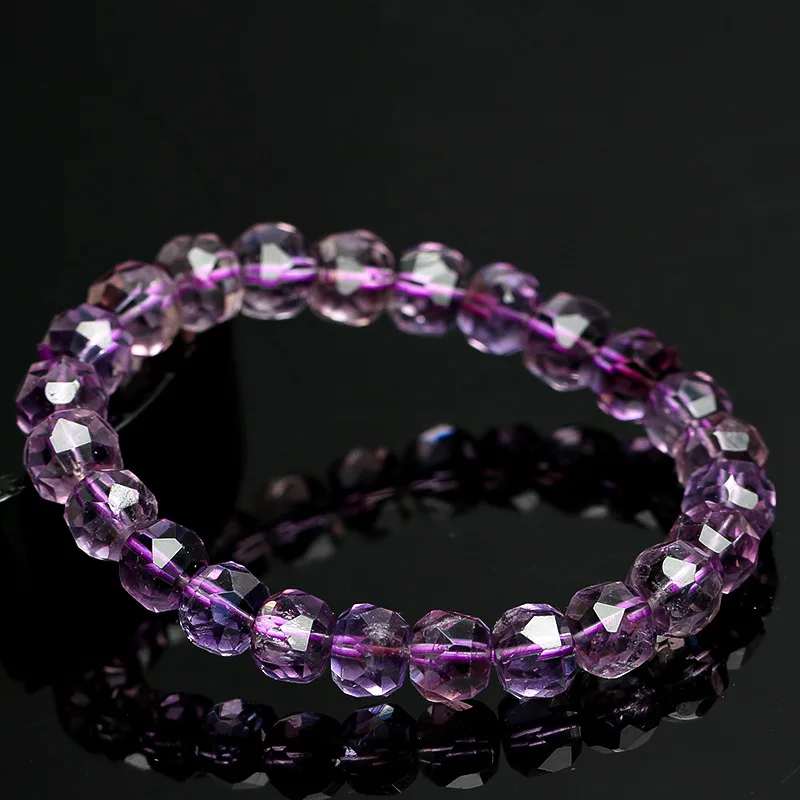 

New Arrival 8MM Natural Brazilian Amethyst Beaded Bracelet Faceted Lantern Beads Luxury Healing Crystal Energy Jewelry for Women