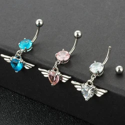 14G Steel Belly Button Rings Crystal Piercing Navel Heart Wing Navel Piercing Earring Belly Barbell Body Jewelry Ombligo