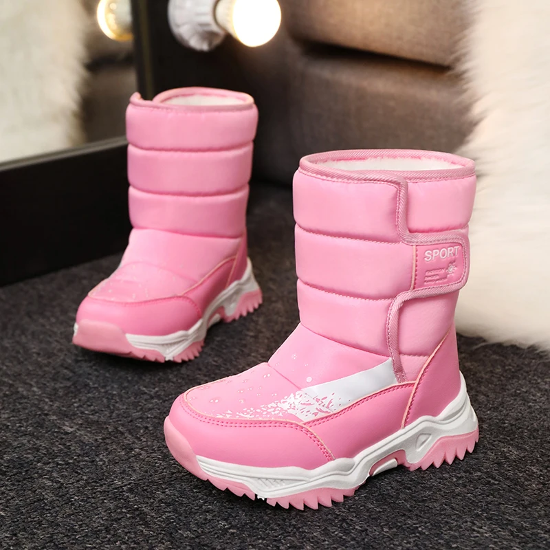 Zapatos de felpa para niños y niñas, botas de nieve con suela de goma antideslizante, tela impermeable, cálidas, a la moda, para exteriores, novedad de invierno