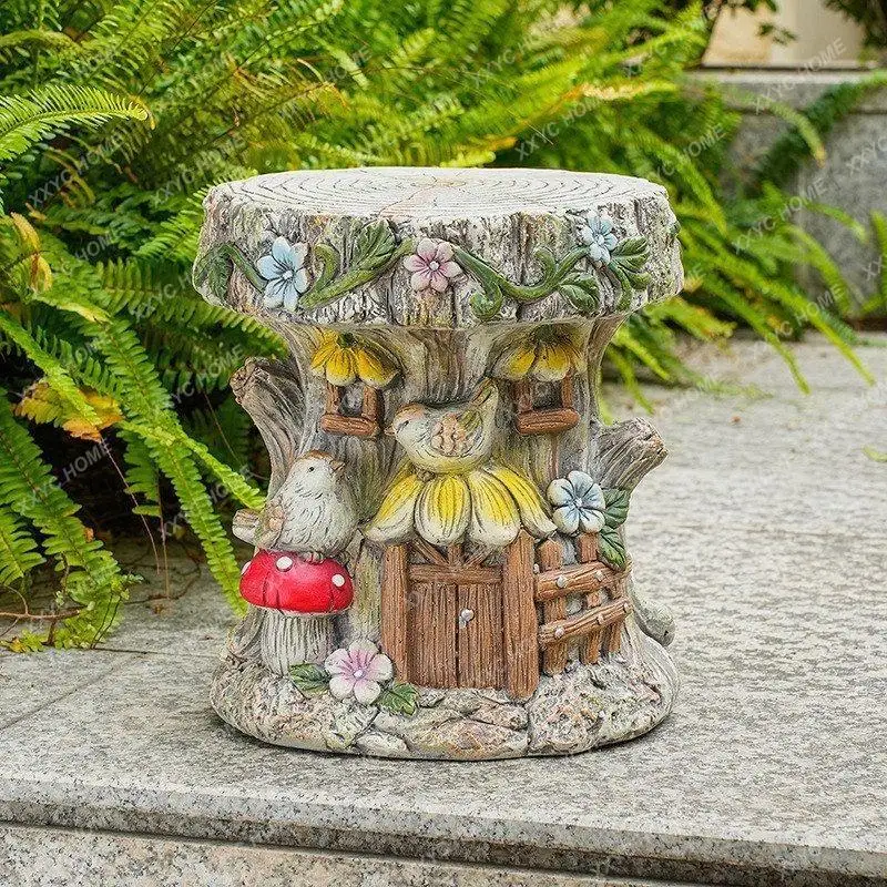 Simulated Animal Shaped Tree Stool Outdoor Garden Courtyard Balcony Decorative Ornament Flower Pot Flower Stand Base