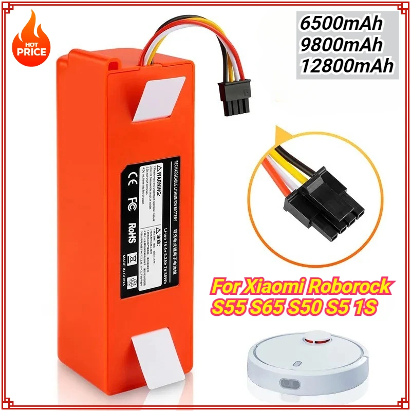 

14.4V Robotic Vacuum Cleaner Replacement Battery for Xiaomi Roborock S55 S65 S50 S5 1S MAX S6 Parts BRR-2P4S-5200S