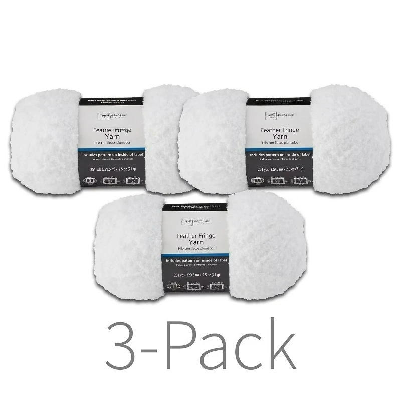 

Пряжа с перьевой бахромой, арктический белый, 251 ярд, 100% полиэстер, легкая, набор из 3 штук