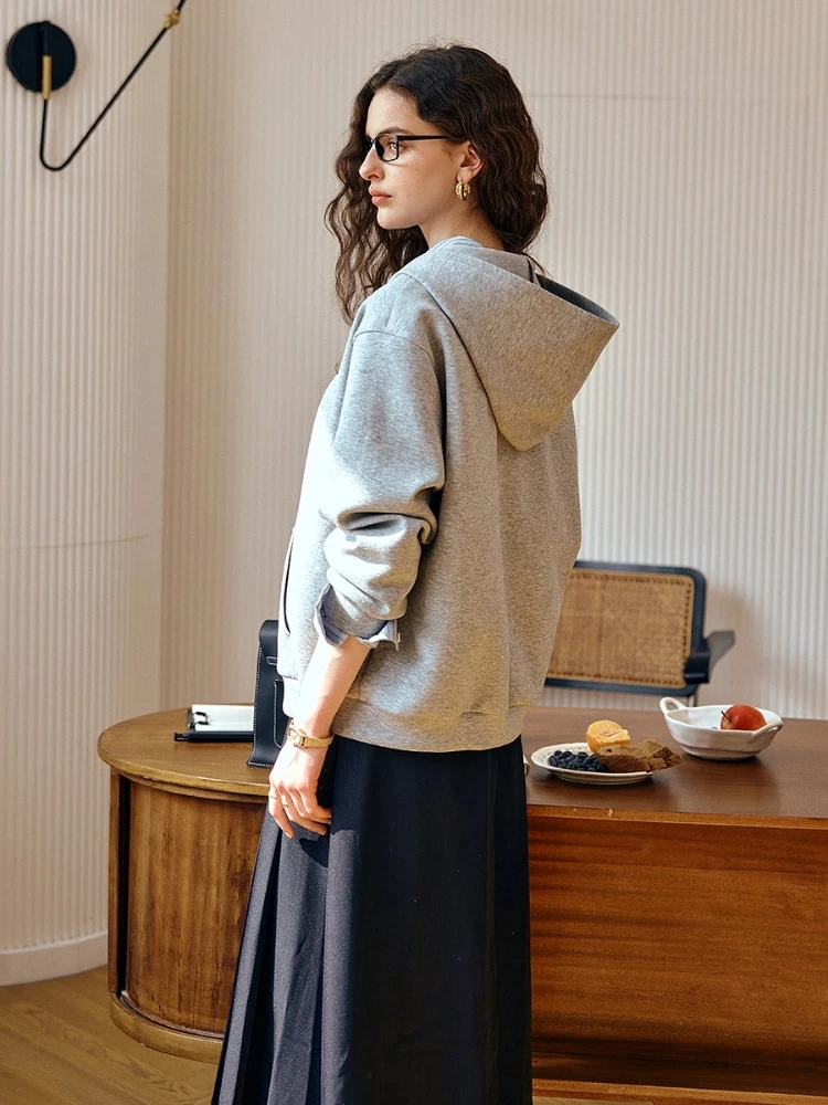 OLrain Women's Grey Casual Cat Embroidered Hoodies Autumn 2025 New Loose Soft Warm Comfortable Knitted Outerwear O57QW001216