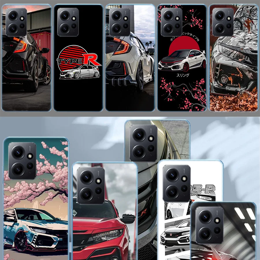 JDM Type R Civic Sport Car Luxury Phone For Xiaomi Redmi Note 13 Pro 5G Plus 12 12C 10 10A 10C 9 9A 9C 9T 8 8A K60 K70 Pro 10X S