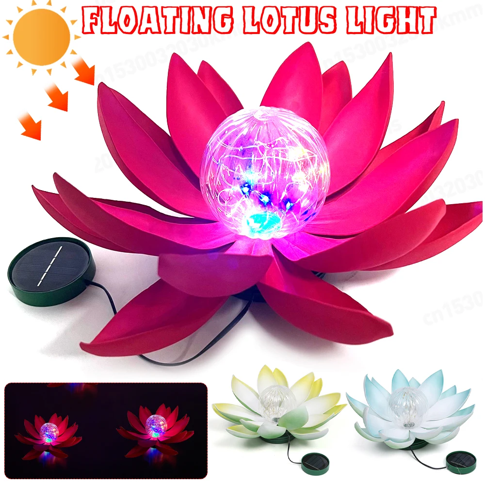 

Solar Colorful Artificial Floating Water Lily Simulation EVA Lotus-Leaf Flowers Water Lily Pond Plant for Gardens Home Fish Tank