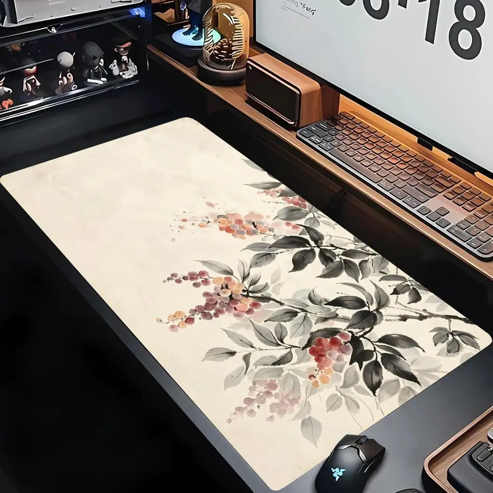 Ink Wash Flower Branch Table Mat Precision Tracking Smooth Cloth Surface Mouse Pad For Oriental Office