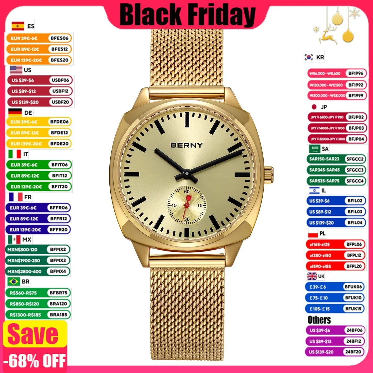 BERNY Railway Watch for Women Quartz Ladies Watch Simple Versatile Simple Dial Wristwatch Waterproof Leisure Watch for Women