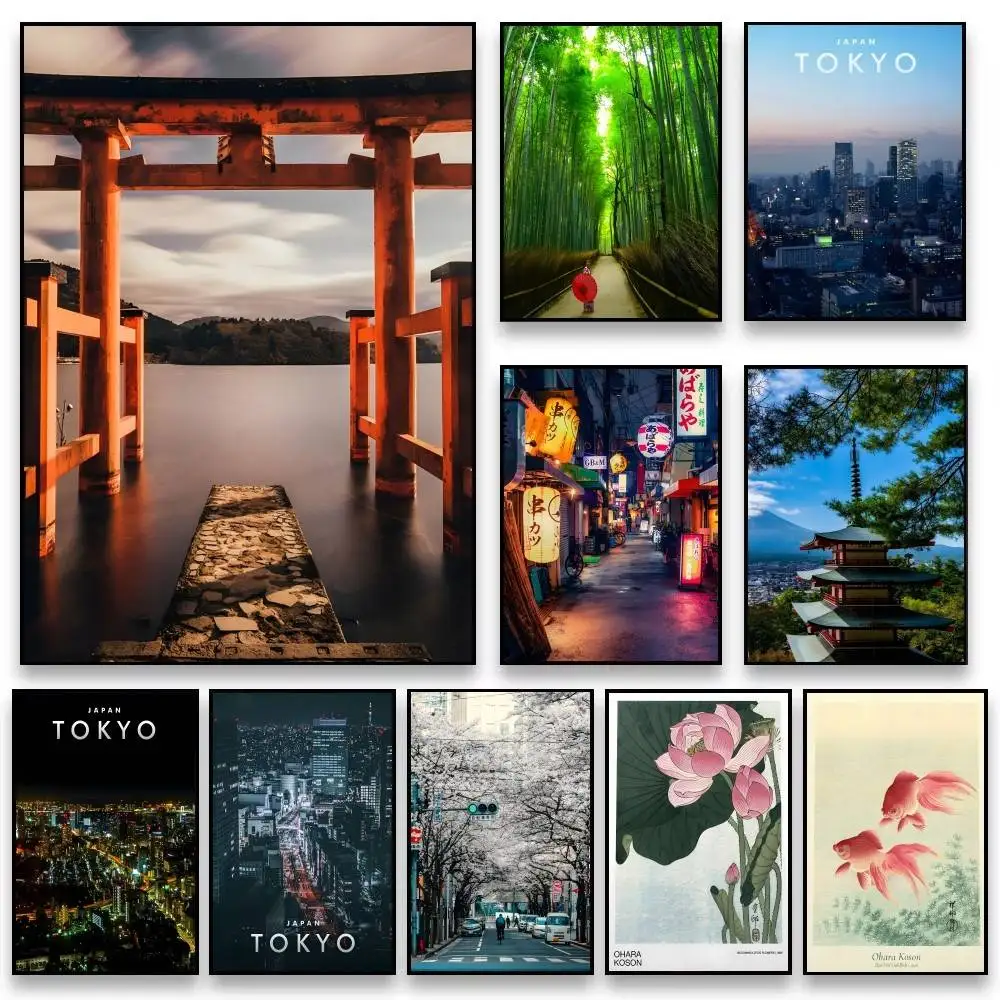 Póster Vintage de paisaje de ciudad japonesa de Tokio, pegatinas artísticas para pared, murales, decoración, regalos, pintura HD Kawaii
