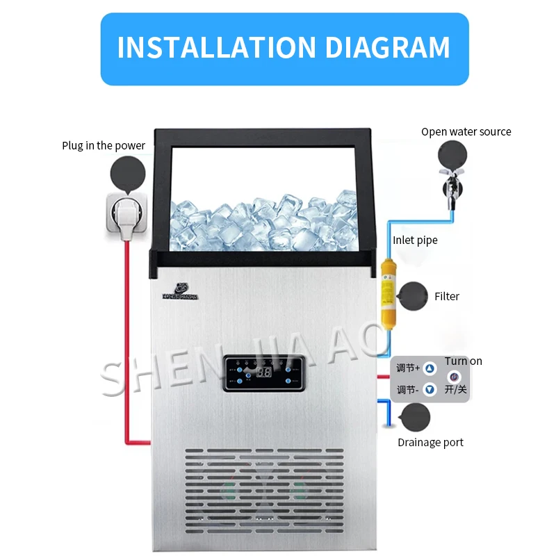 70 كجم إنتاج الثلج صانع الثلج التجاري صانع مكعبات الثلج الكهربائية لمتجر الشاي/البار/آلة صنع الثلج ذات السعة الكبيرة 110 فولت/220 فولت
