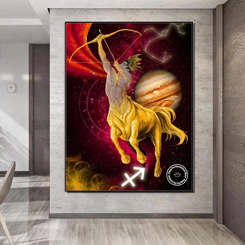 Sagitario-pintura de cristal con diamantes de la constelación del zodiaco, arte de pared, punto de cruz, bordado, imagen, mosaico, artesanía,