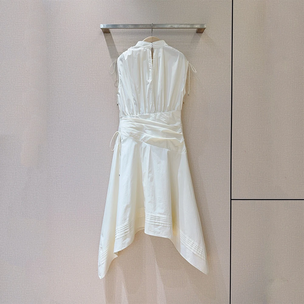 100% Cotton Stand-Collar Sleeveless Dress for Women Drawstring Tie-Waist Adjustable High-Waisted Dress Spring 2026 New Y2k