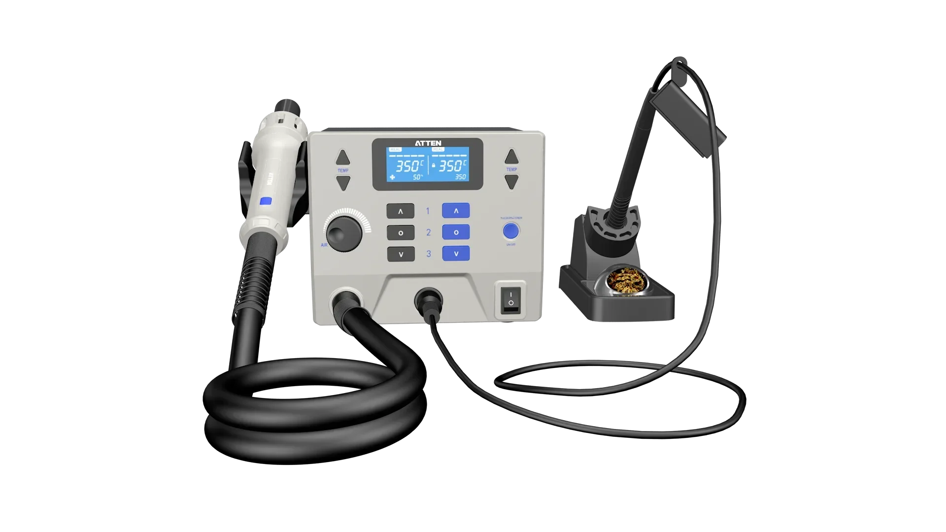 เครื่องบัดกรี TLF ATTEN รุ่น ST-862D อัปเดตเป็นรุ่น ST-8602D กำลังไฟ 1300 วัตต์ 2 in 1 สถานีรีเวิร์คแบบดิจิตอล ลมร้อน 90 วัตต์ หัวแร้งบัดกรี 110/